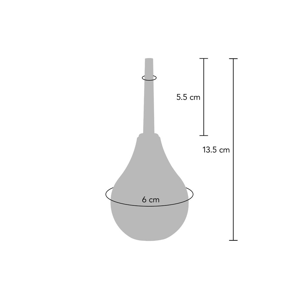 Buttocks The Cleaner douche diagram with labelled measurements.