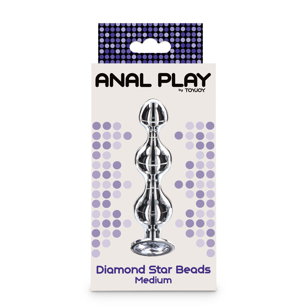 Diamond Star Beads by ToyJoy. Medium anal beads in shimmering chrome finish.