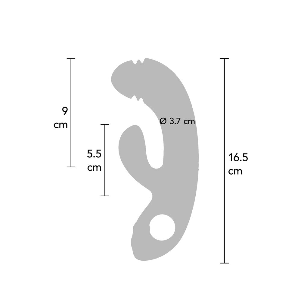 Xocoon Harmony Dual Touch G-spot vibrator measurements diagram.