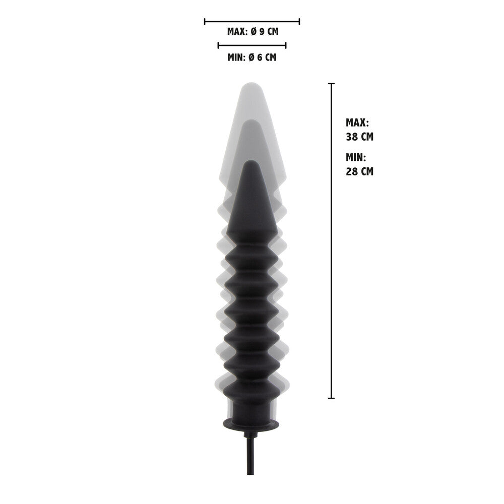 Ribbed inflatable plug with measurements shown.