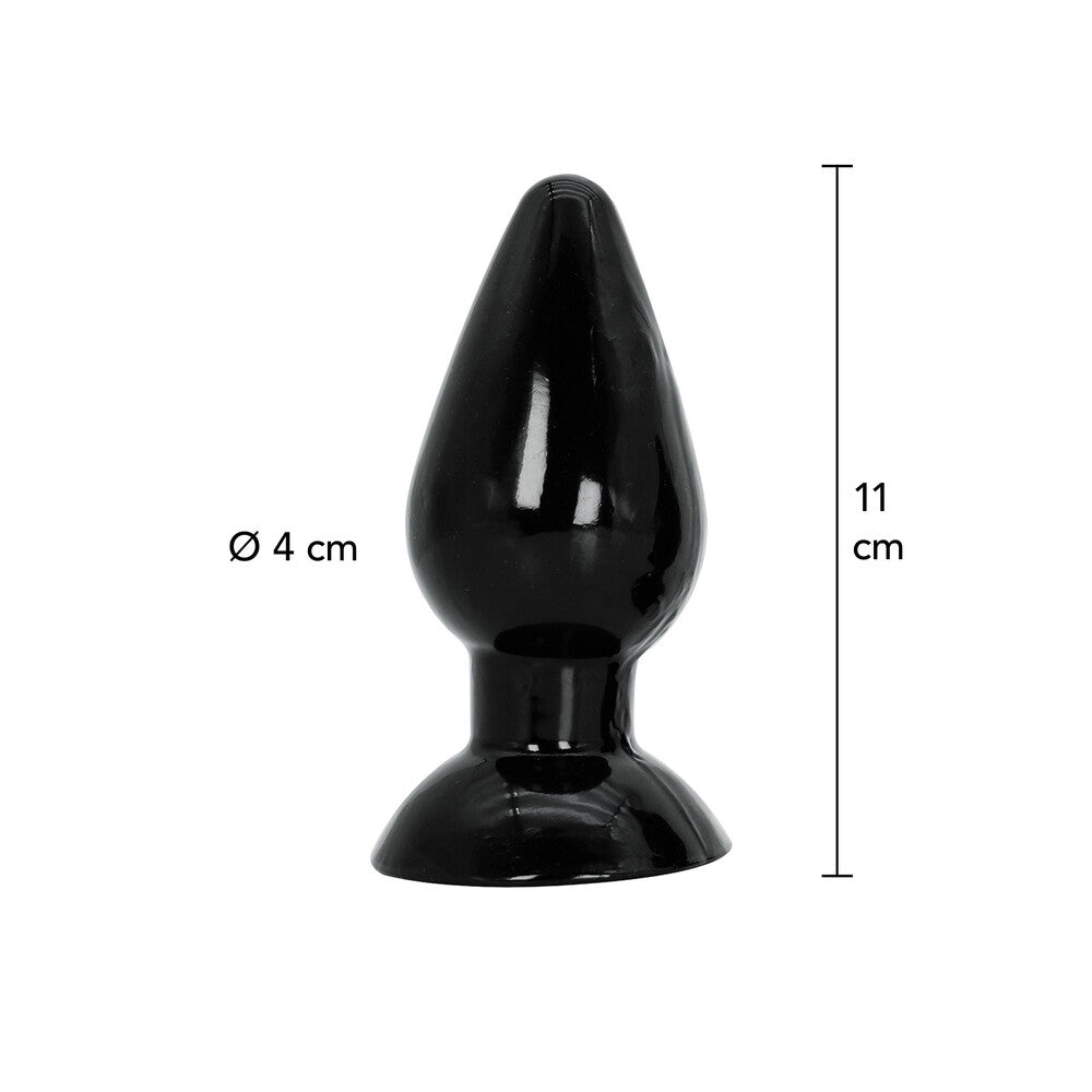 Black butt plug with measurements.