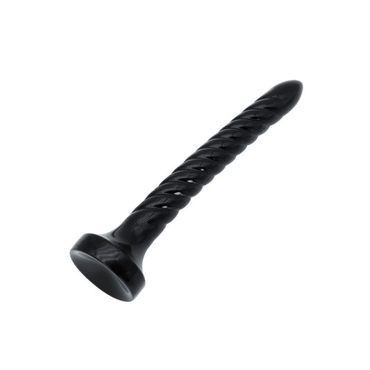 Black, spiralled anal dildo.