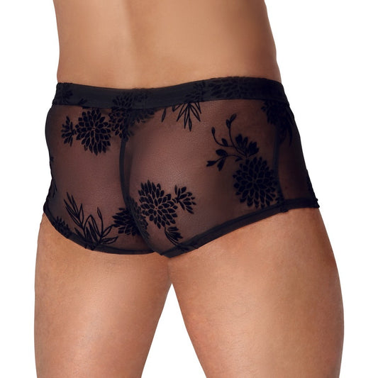 Black sheer Noir lingerie pants with a floral lace design.
