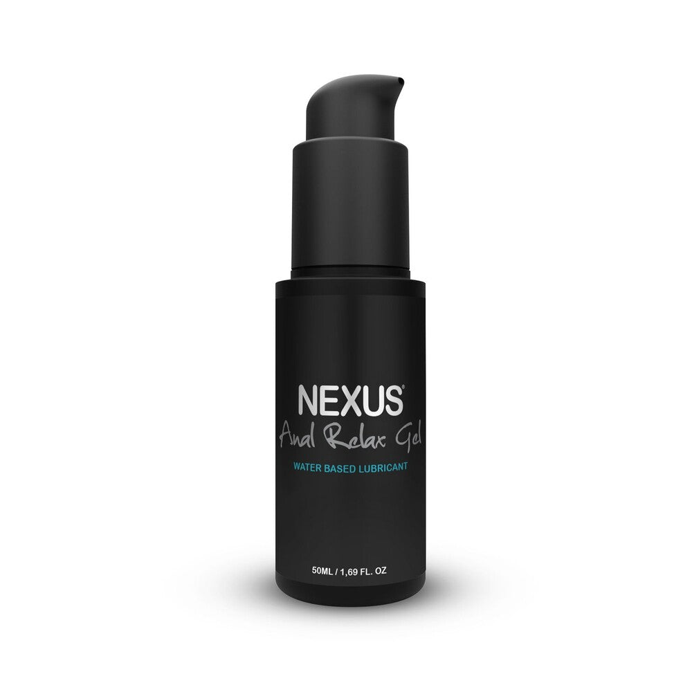 Nexus Anal Relax Gel in a sleek black bottle, ready for adventurous play. It's water-based and promises a smoother, more enjoyable experience.