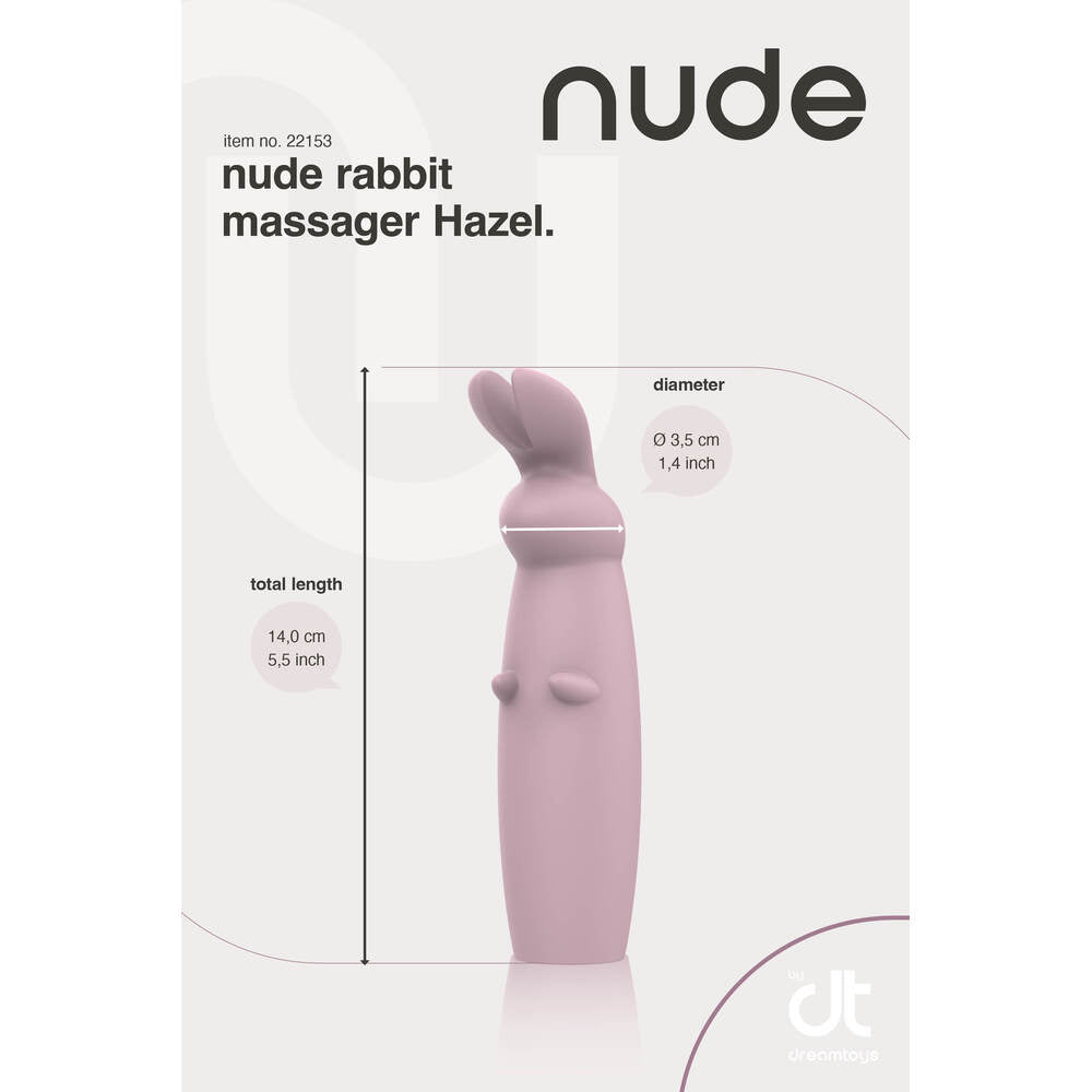Nude Hazel mini rabbit massager from Dream Toys showing dimensions.