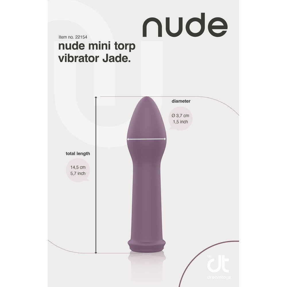 Nude mini torp jade vibrator from Dream Toys with measurements shown.