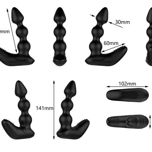 Nexus Bendz Prostate Massager product shots with dimensions.