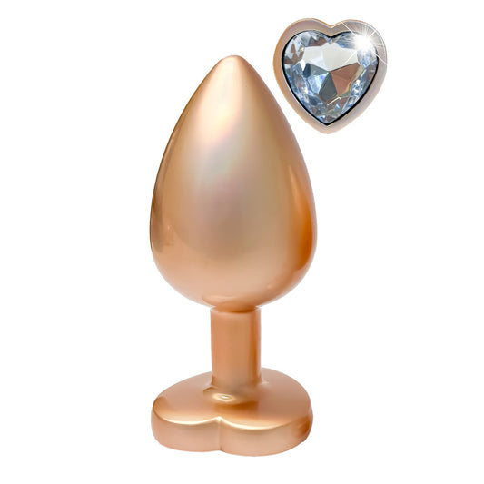 Gold pearl butt plug with heart-shaped gem