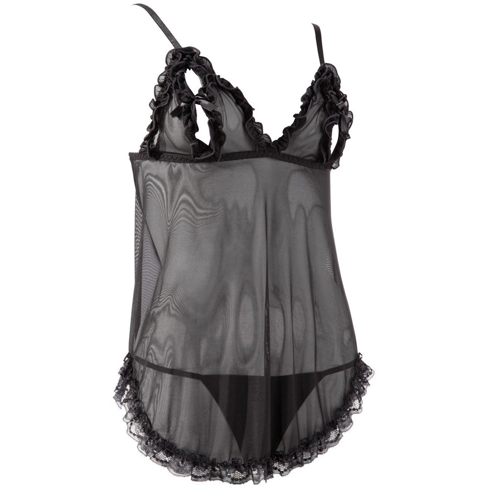 Black, sheer babydoll and string set.
