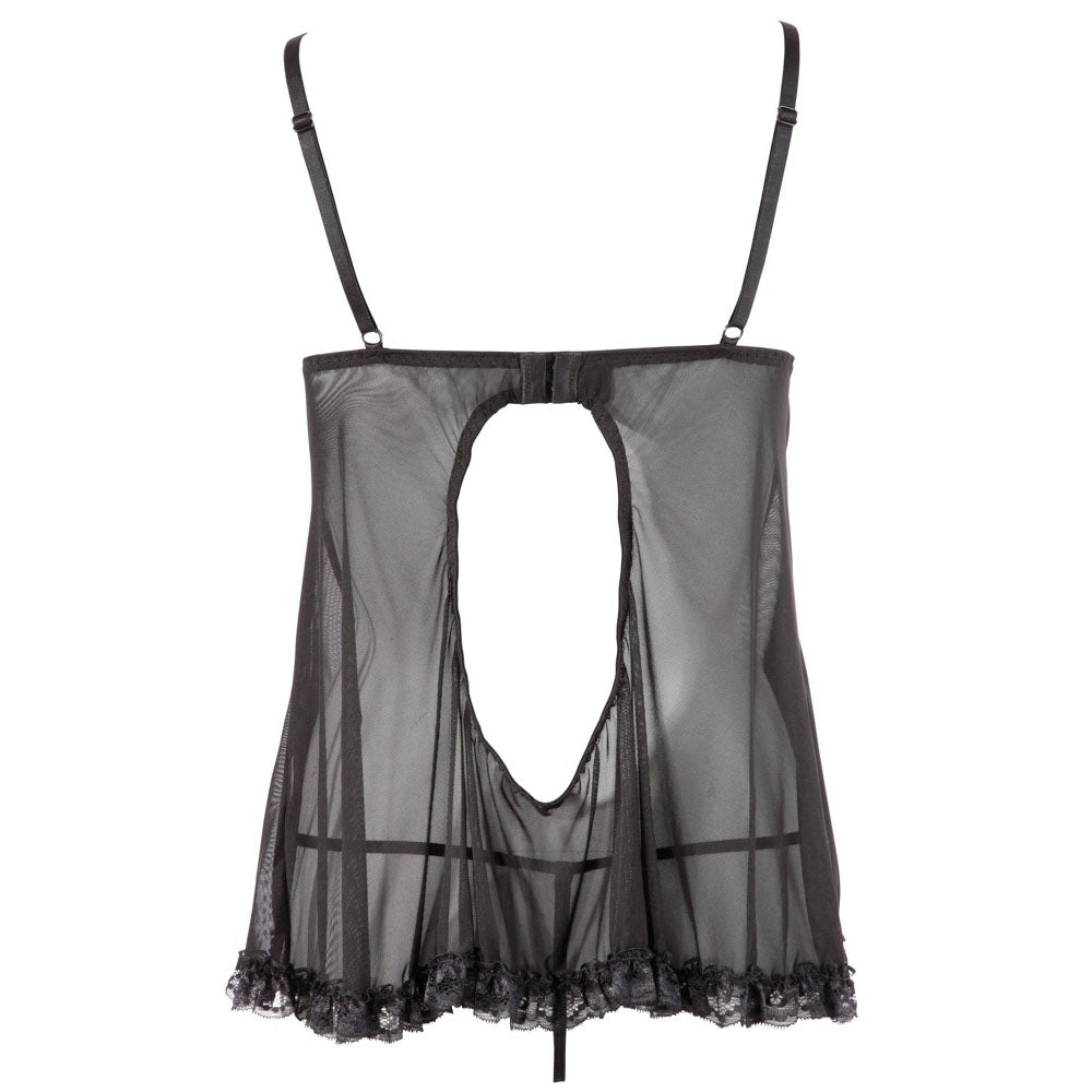 Black mesh babydoll with open back