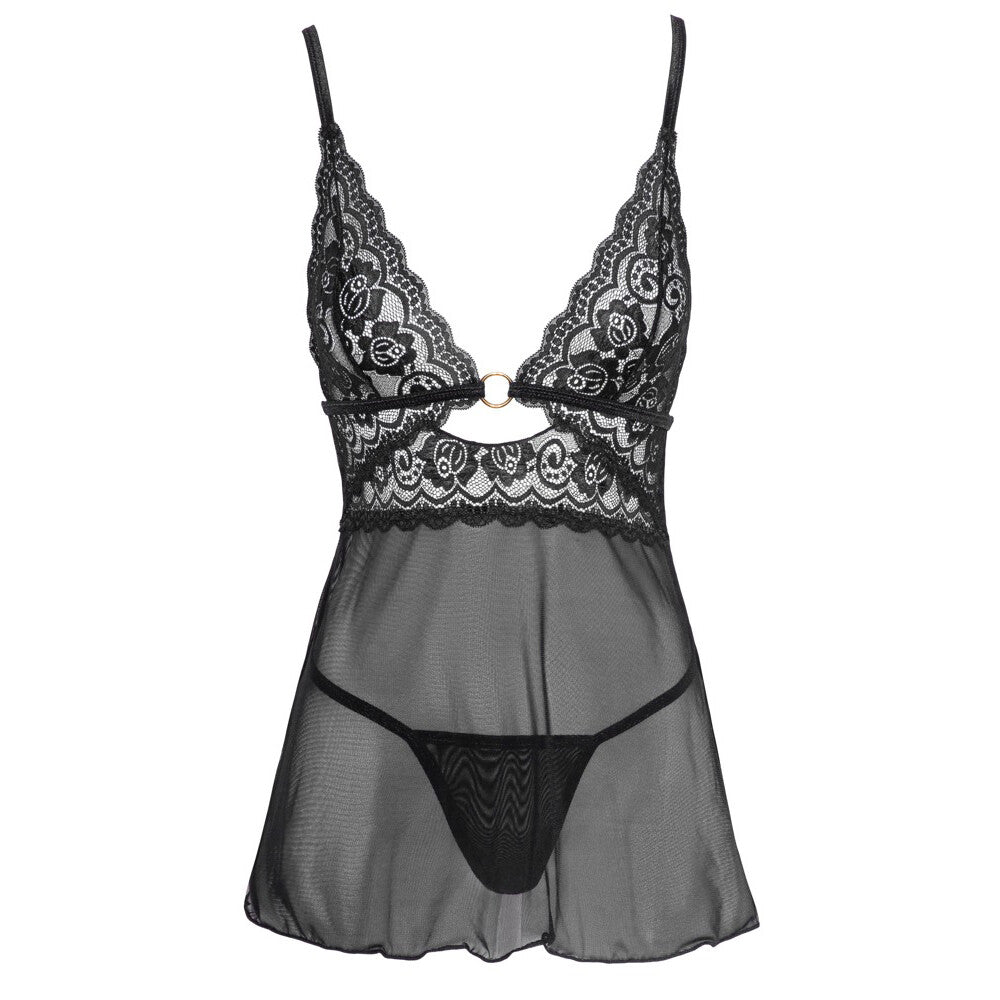 Black lace babydoll lingerie with matching thong
