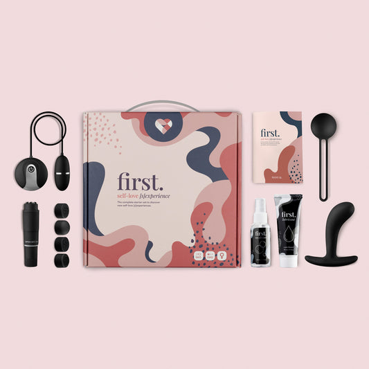 First Self-Love Sexperience Starter Kit. Box includes toys, lubricant, manual and more for exploring your body.