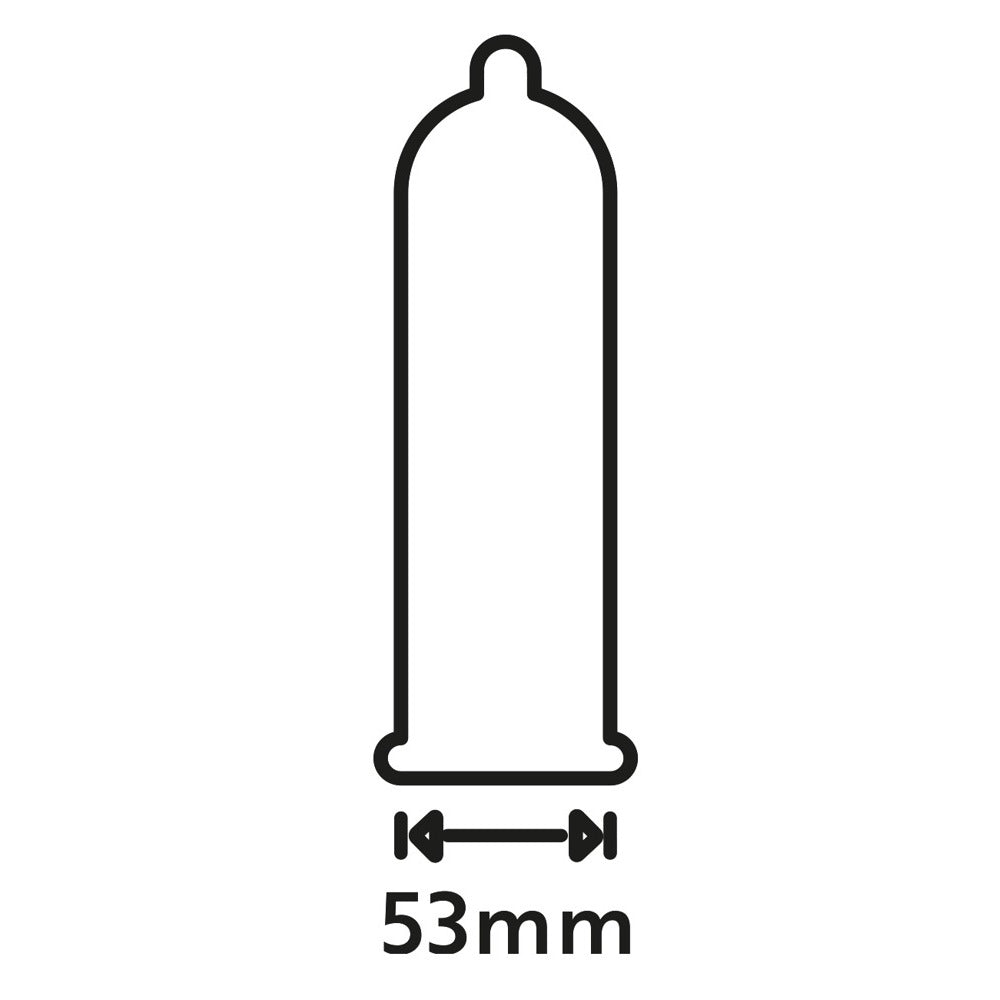 Condom outline with 53mm width marking