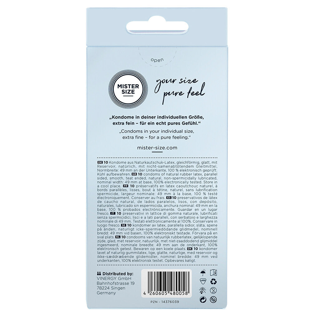 Mister Size 49mm Pure Feel Condoms - Find your perfect fit for extra fine feel and confidence.