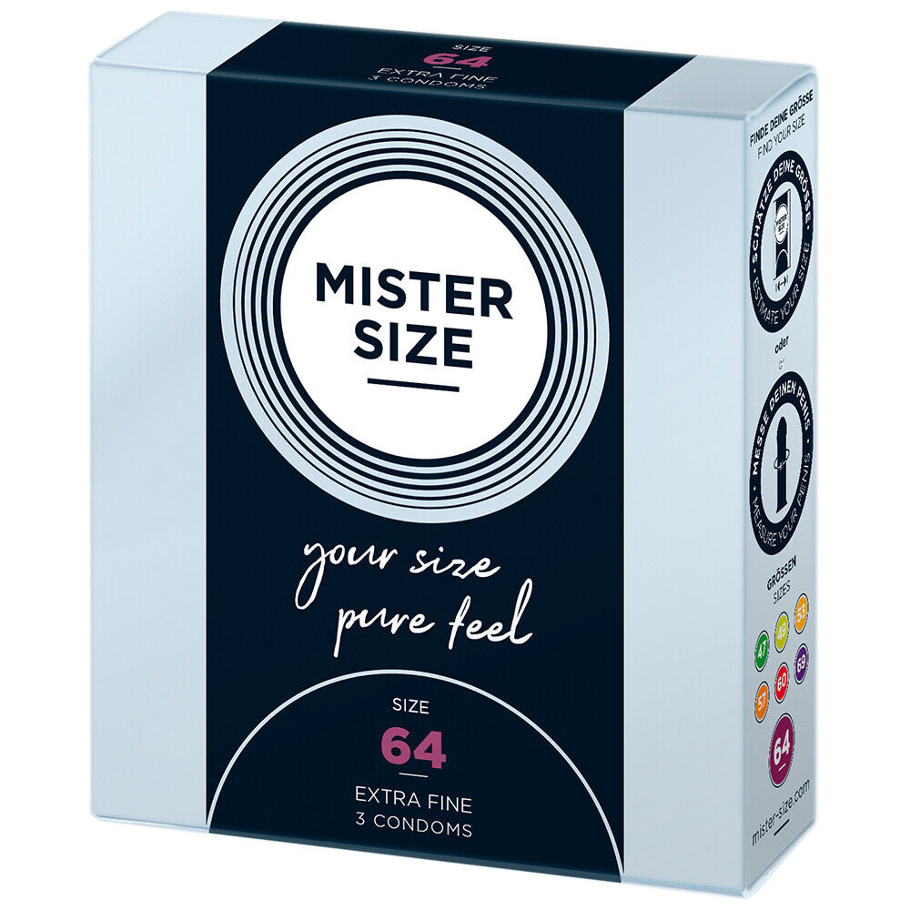 Mister Size 64mm condoms: for a perfect fit and pure pleasure, 3 condoms per pack. Get yours now!