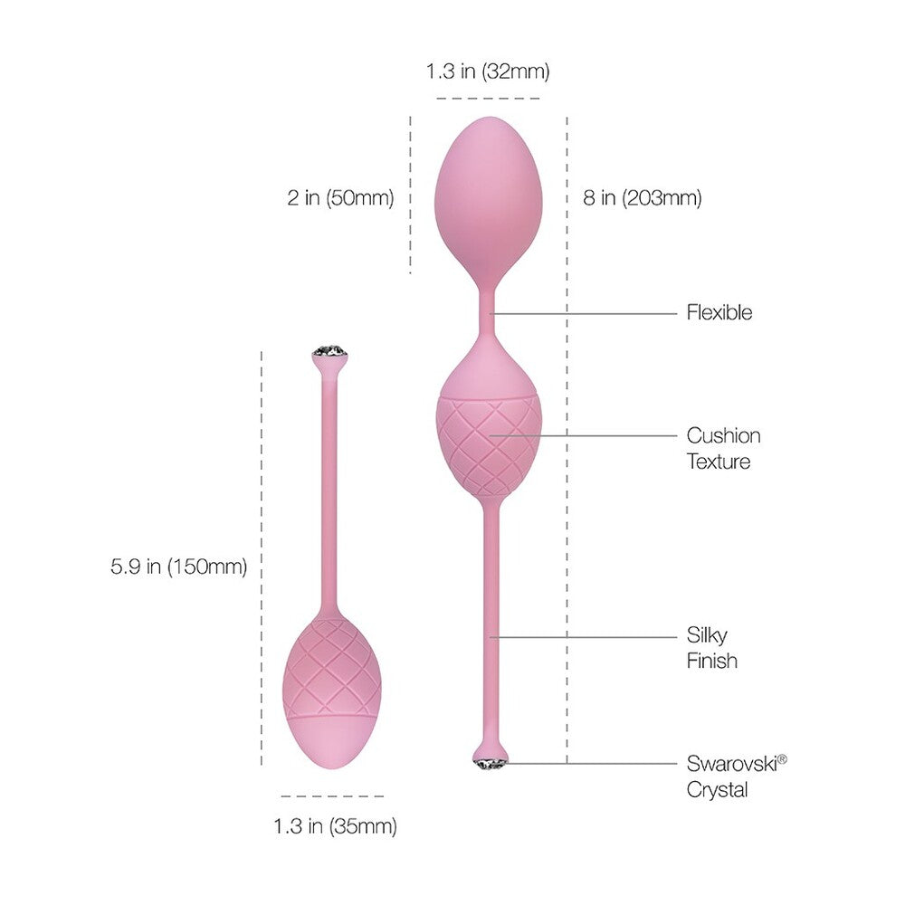 Pillow Talk Frisky Pleasure Balls diagram, showing dimensions and features.