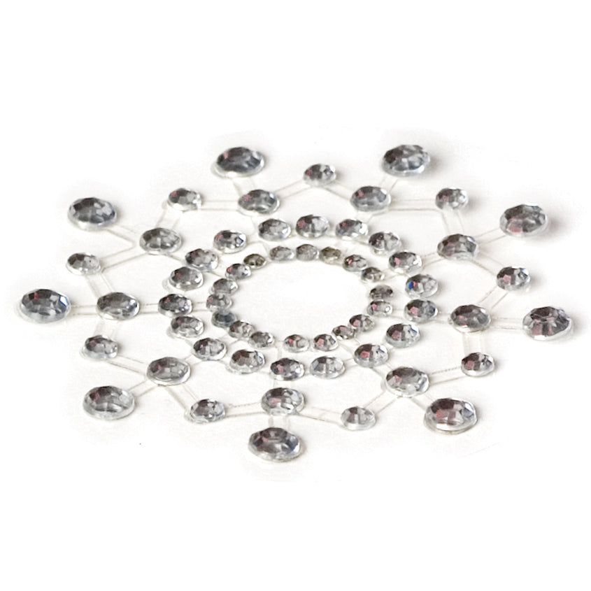Silver rhinestone pasties sparkle with playful allure. A tantalizing touch for intimate moments.