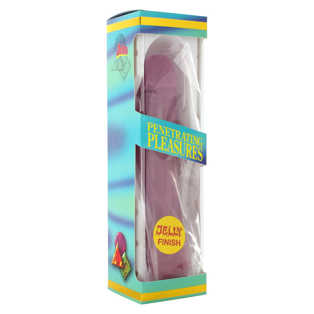 Purple jelly dildo in packaging.