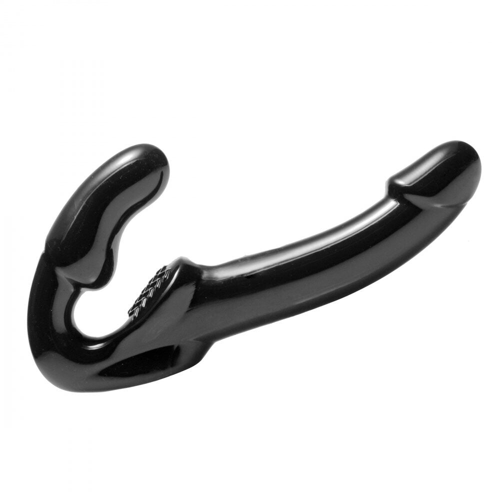 Black Revolver strapless strap-on dildo with curved G-spot stimulator.