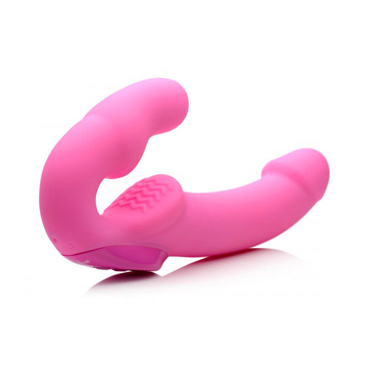 Pink strap-u strapless strap-on vibrator by XR Brands.