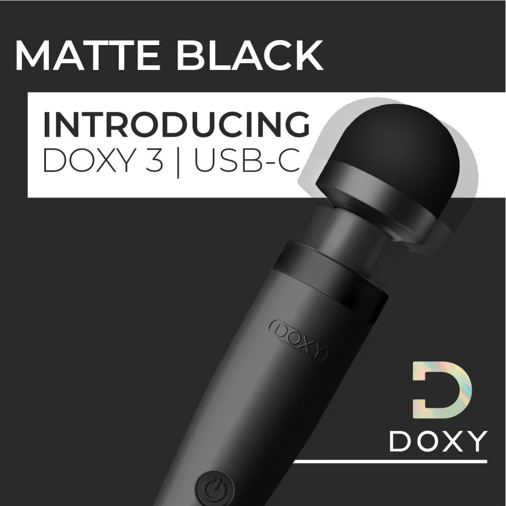 Doxy 3 wand massager in matte black. USB-C charging, for thrilling sensations.