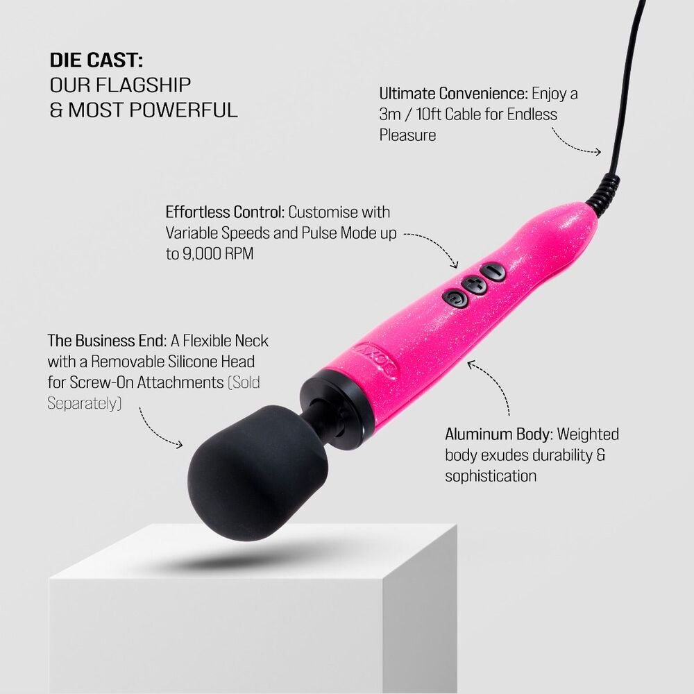 Doxy Die Cast Wand Massager in hot pink, with adjustable settings for ultimate bliss.