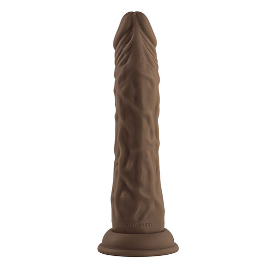 FemmeFunn Vortex dildo, a textured brown toy with a bulbous head and flared base. Get ready for a whirl!