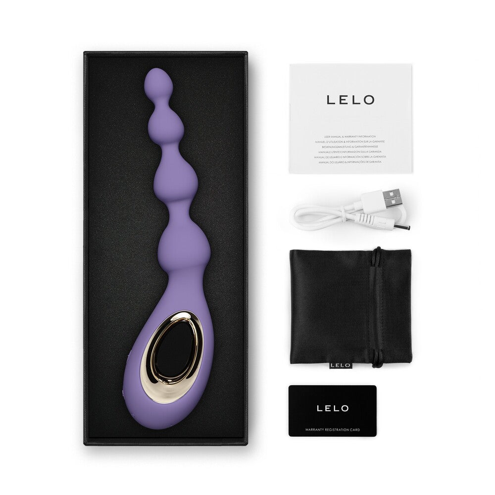 Lelo Soraya Anal Beads Massager in Violet Dusk with accessories, ready for your exploration.