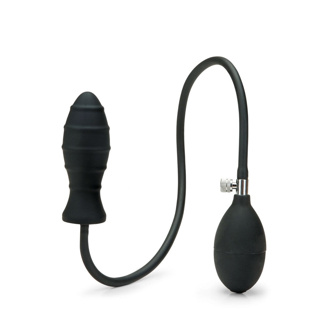 Black inflatable anal plug with pump for added sensation.
