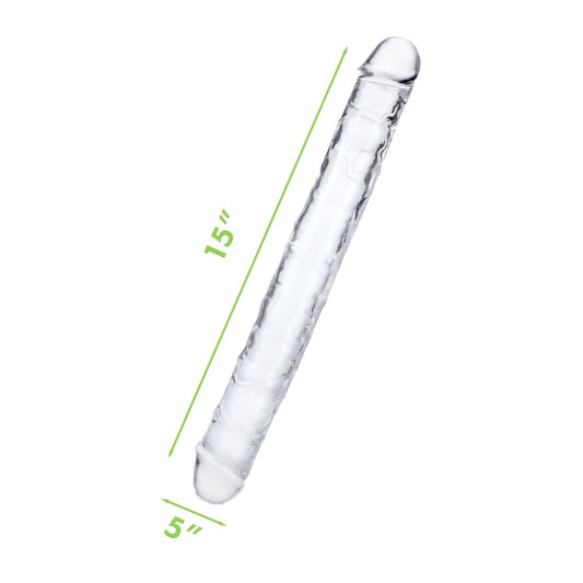 Clear double-ended dildo with dimensions
