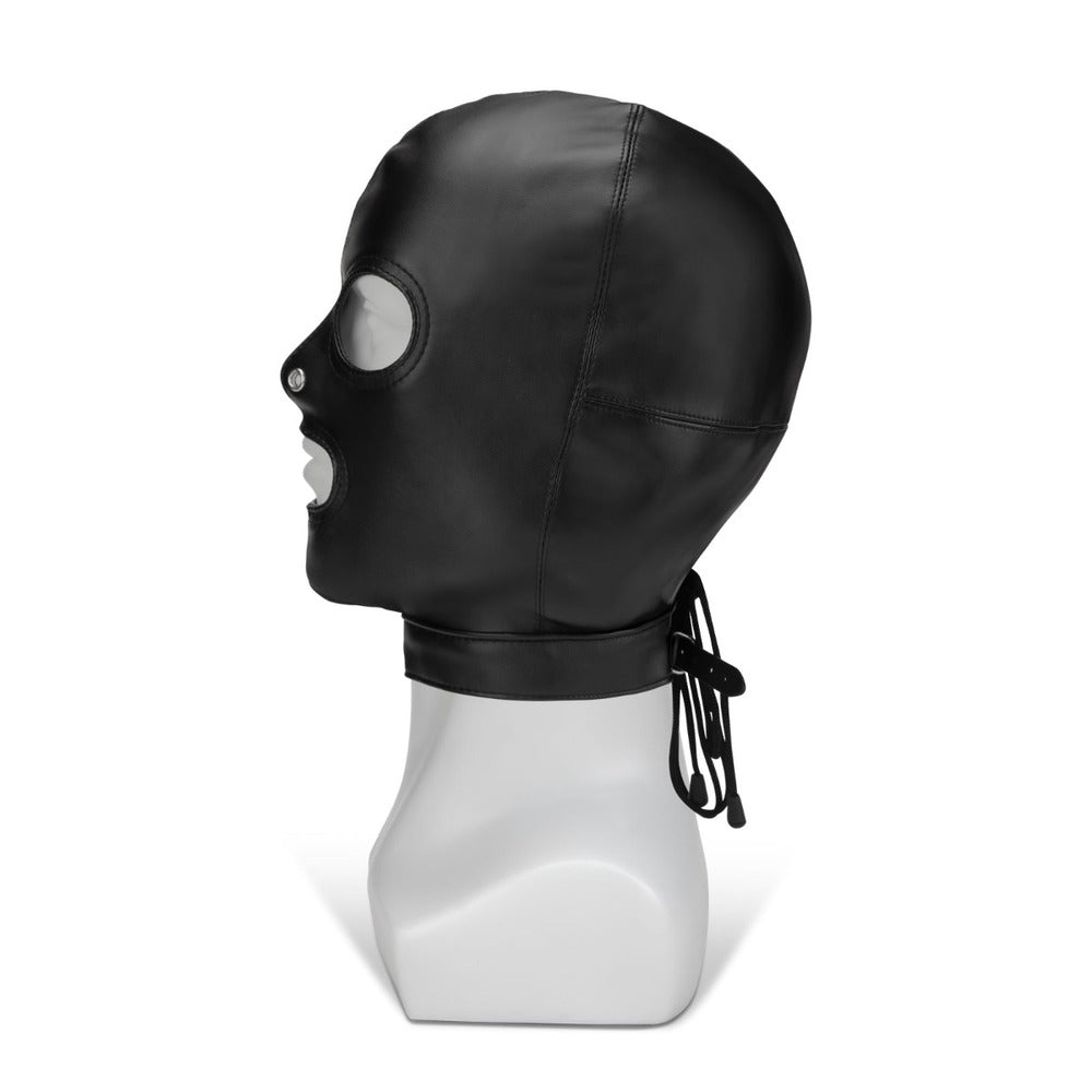 Black hood with eye and mouth openings