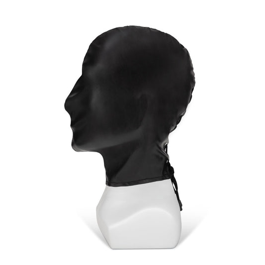 Black full coverage hood on a mannequin head