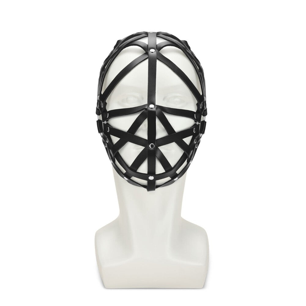 Black leather web hood mask