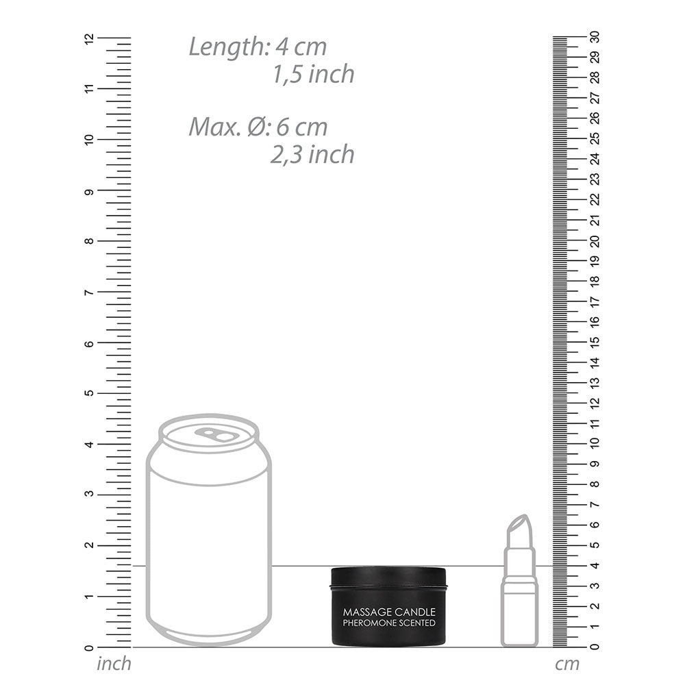 Ouch massage candle size guide. Pheromone-scented candle dimensions.