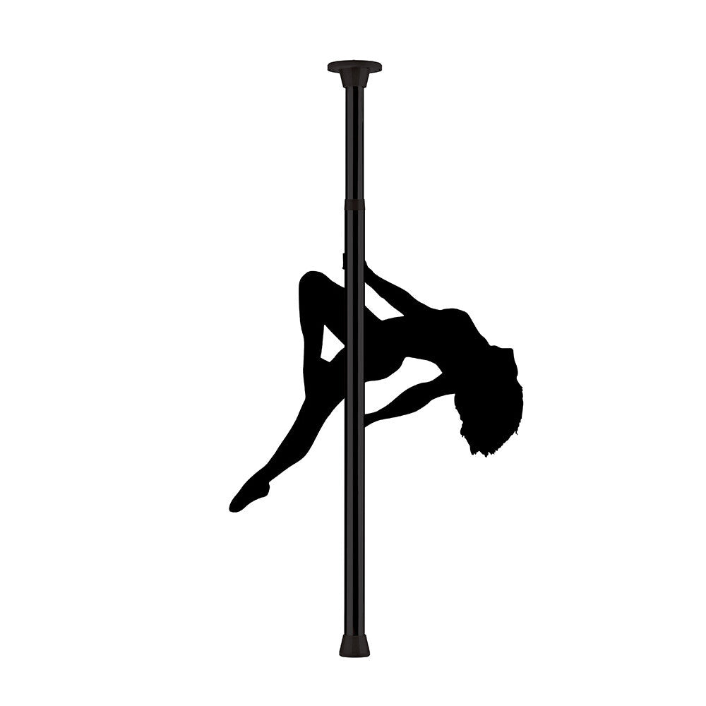 Silhouette of a dancer on a black dance pole.