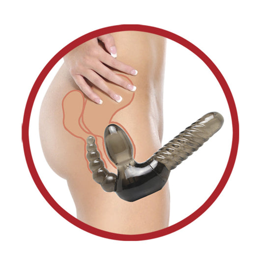 Black strapless dildo strap-on with anal beads