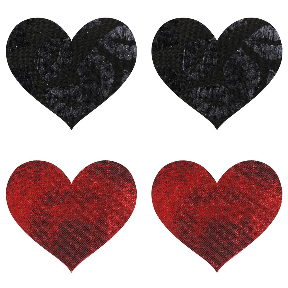 Stolen Kisses Hearts by Peekaboo Pasties: black with lips, red glitter hearts.