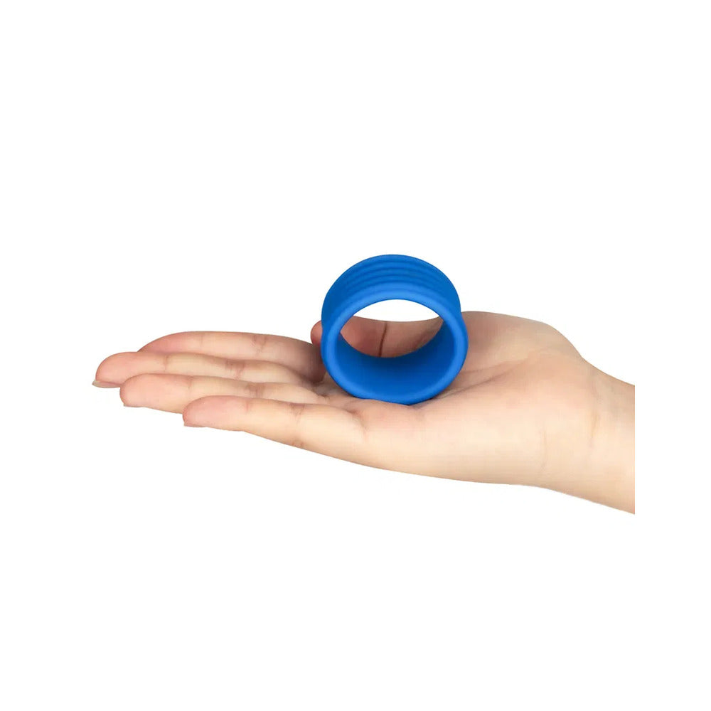 Blue Lovetoy cockring on a palm.