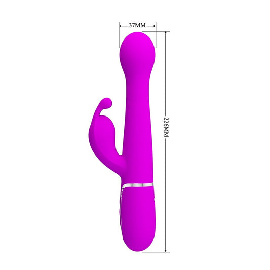 Purple Pretty Love Dejon rabbit vibrator with measurements.