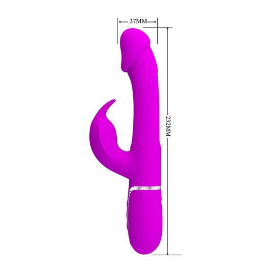 Pretty Love Kampas Rechargeable Rabbit Vibrator in vibrant purple, with dimensions displayed.