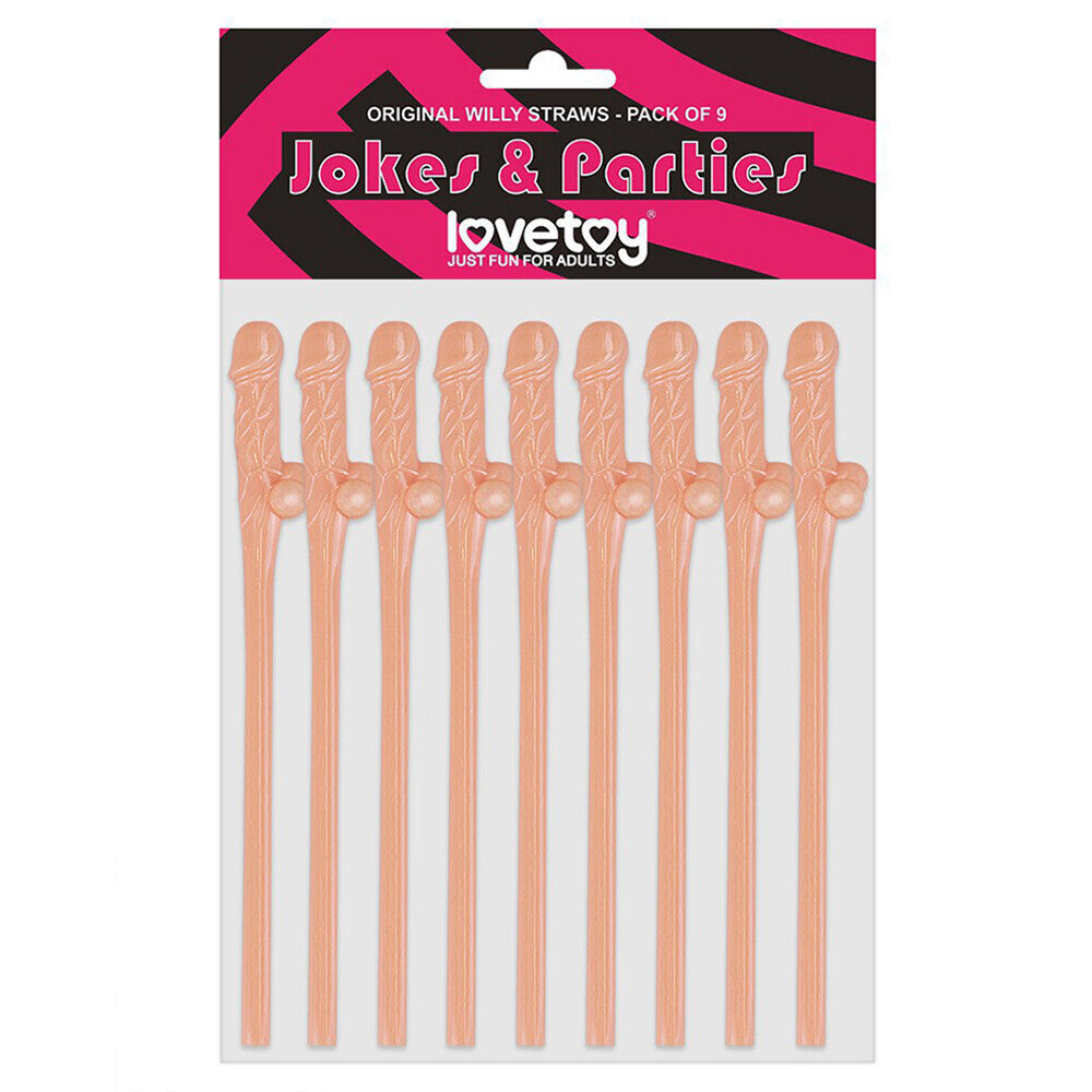 Lovetoy's cheeky flesh-pink willy straws: a pack of nine novelty straws for a fun party twist!