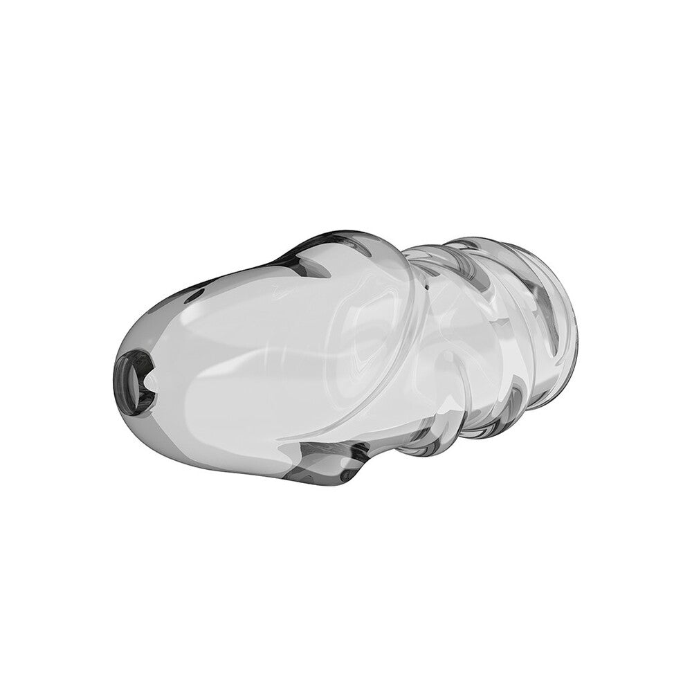 Clear, textured penis sleeve for added pleasure.