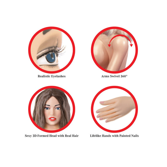 Realistic Love Doll features: Eyes, arms, hair and hands.