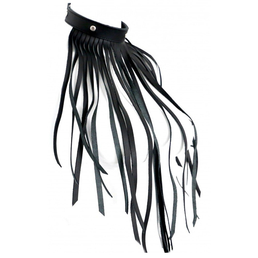 Black leather fringe collar necklace
