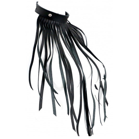 Black leather fringe collar necklace