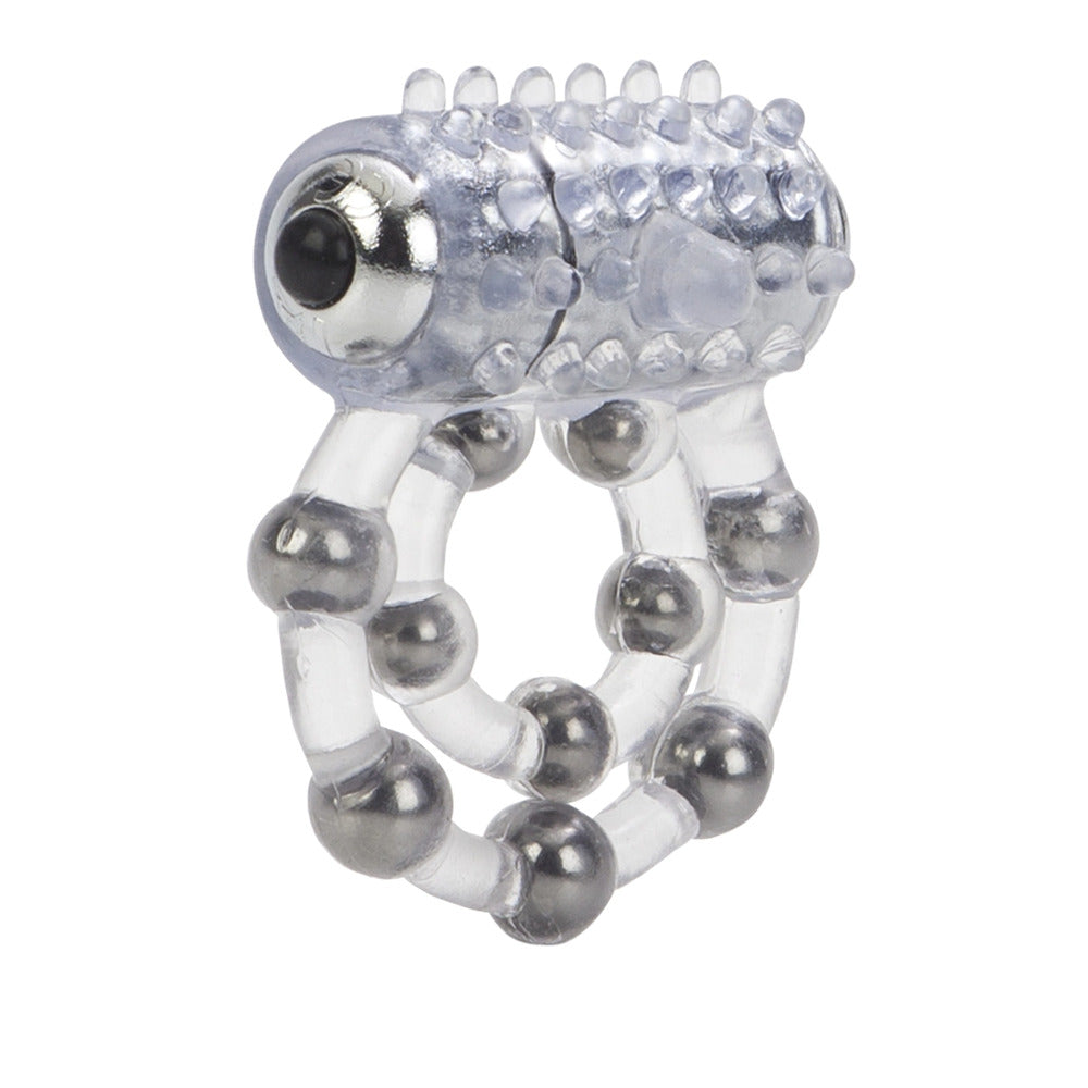 Elevate pleasure with this teasing cock ring; clear, textured, beaded. For heightened thrills and unforgettable intimate moments.