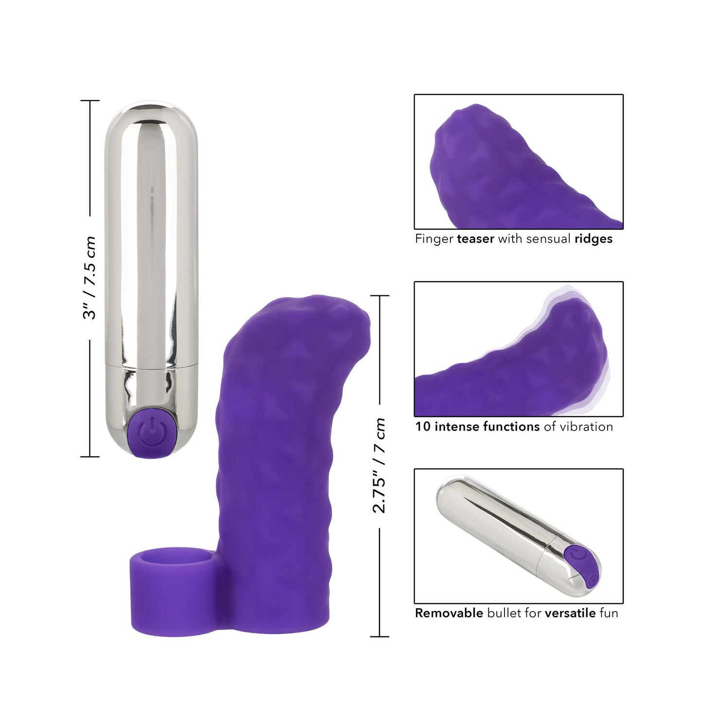 Purple finger vibe with bullet vibrator.