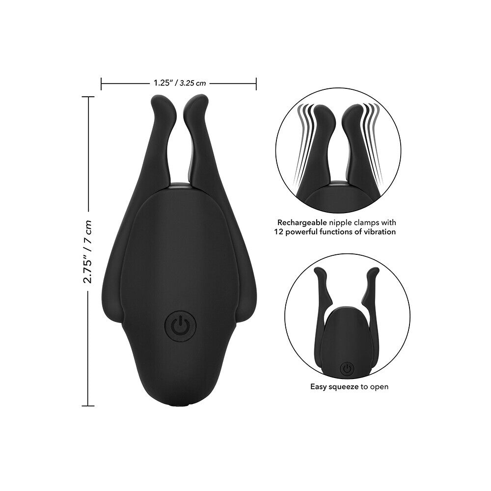 Black vibrating nipple clamps.