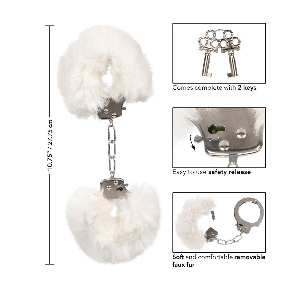 White fluffy faux fur handcuffs
