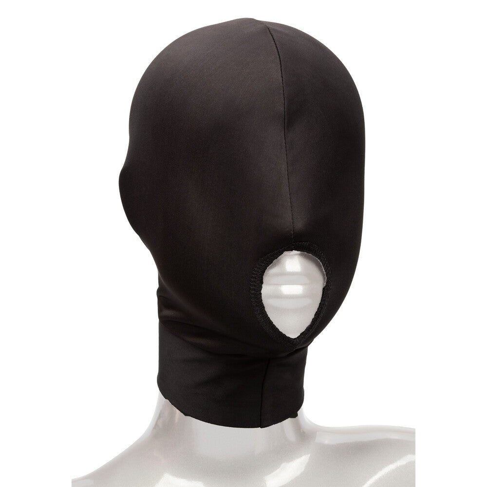 Sleek black open-mouth hood. Dare to tempt, a canvas of intrigue, whispering playful secrets for your pleasure.